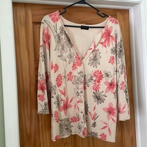 R.Q.T Designer Women’s Pink and Beige Beaded Detail Floral Cardigan Size M/L